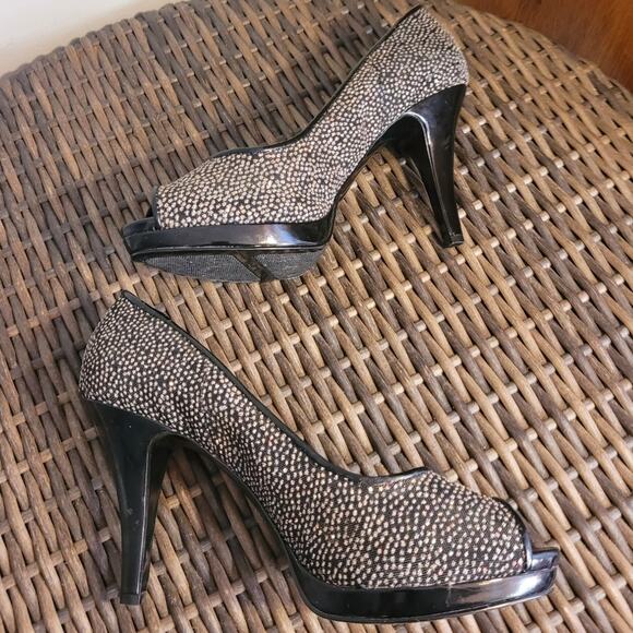Nine West Danee Rhinestone Stilettos 9 Black Glitter Peep Toe Glam Party Heels - Picture 9 of 10